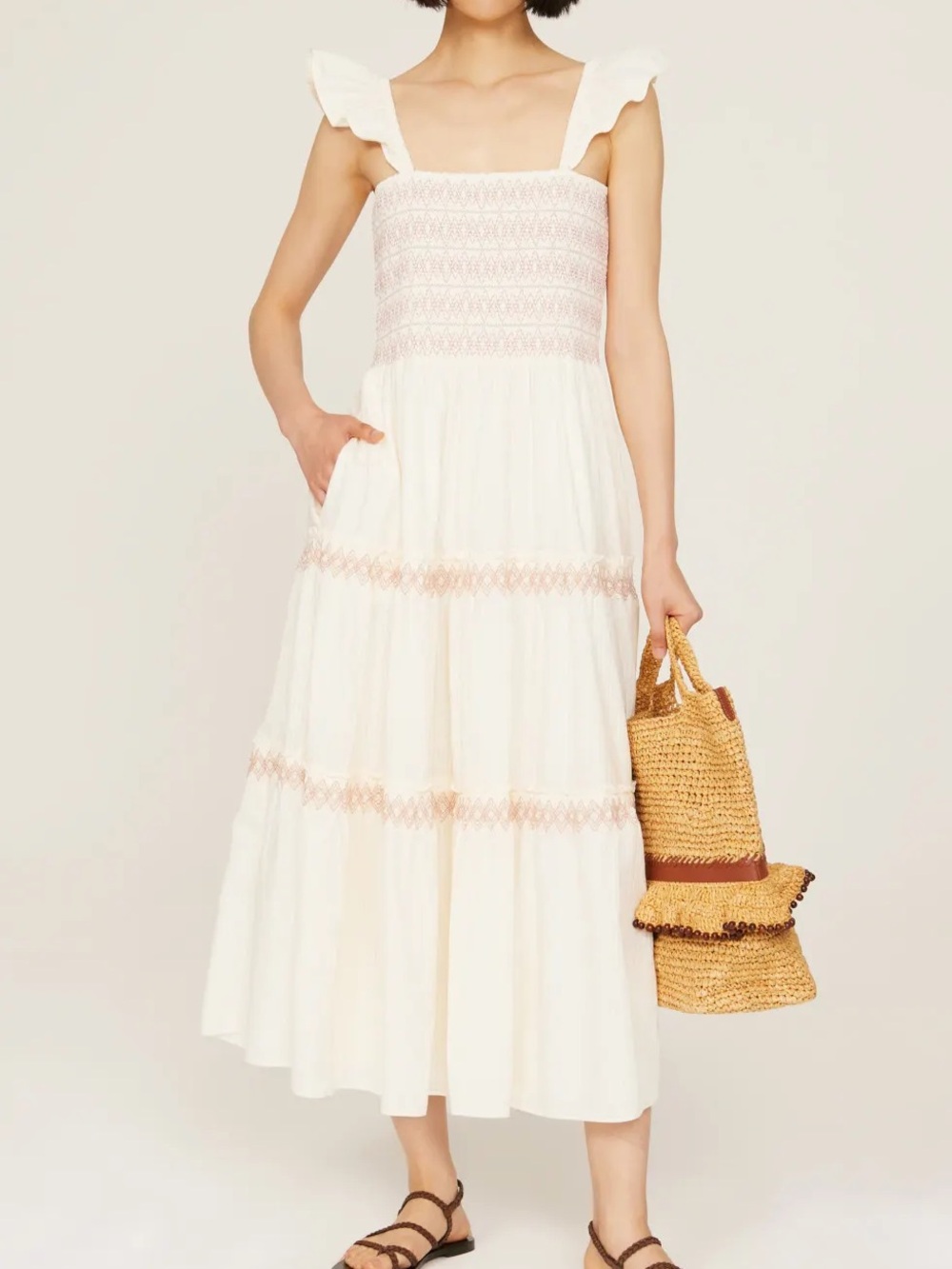 Madewell Embroidered Lucie Midi Dress 3X Off White Cotton Cottagecore